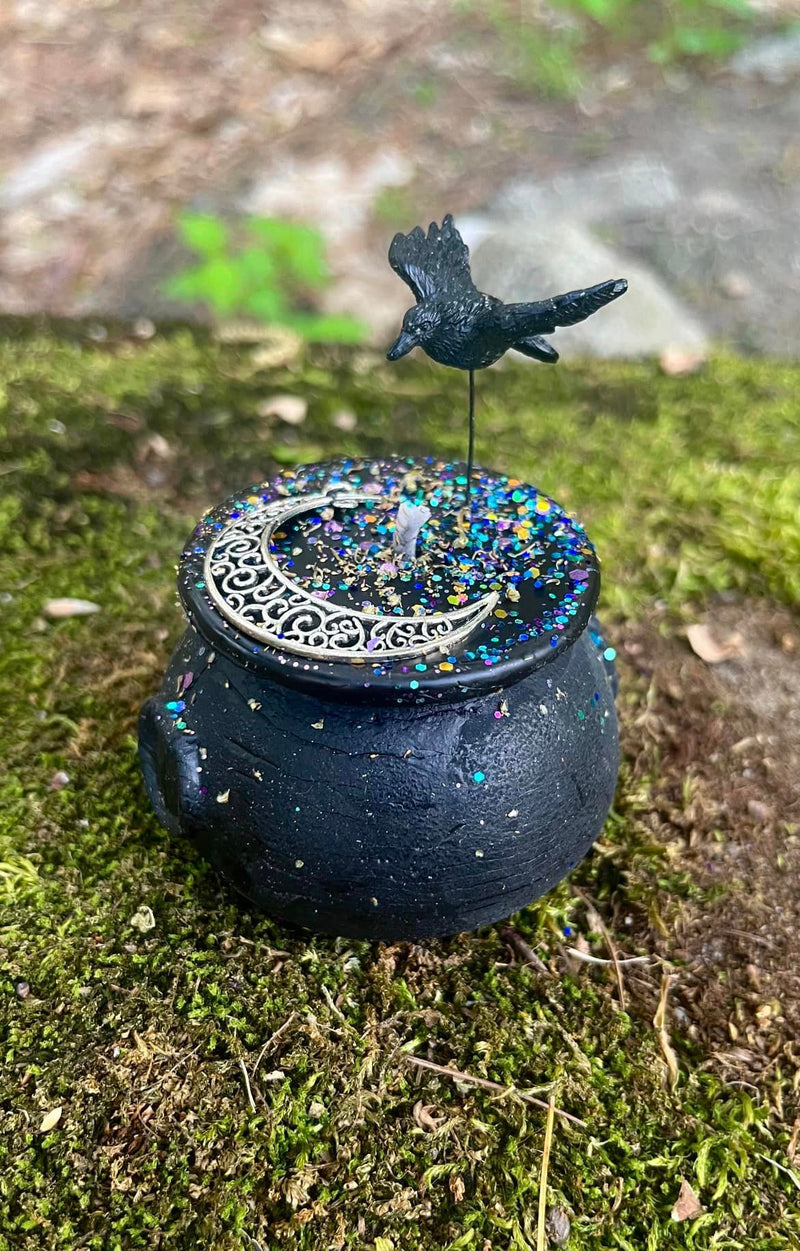 The Crow and the Cauldron Candle ~ To Honor the Sacred Vessel of the Cauldron, Crow Medicine, Witches Familiar