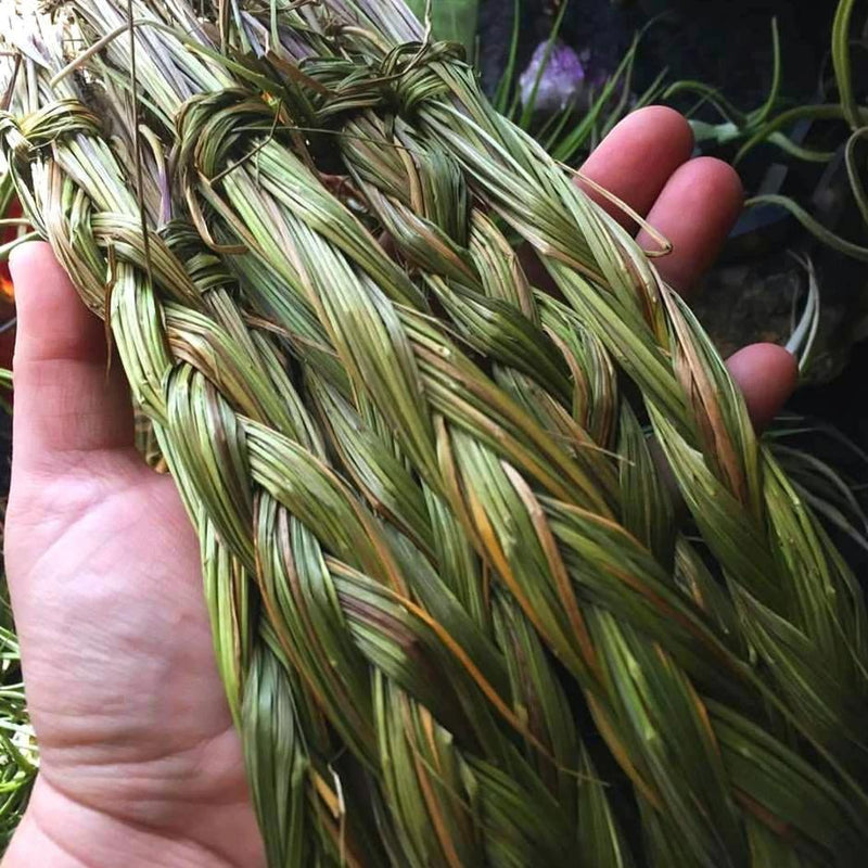 Sweet Grass and Gemstone Medicine- Hand Braided Sweet Grass and Crystal for Attracting Good Spirits During Prayer and Ceremonial Practices - The Velvet Lotus